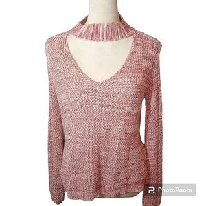 BooHoo Pink and White Choker Cutout Hi Low sweater Size M/L